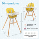 HONEY JOY High Chair, 3-in-1 Eat & Grow Wooden Highchair/Booster Seat/Toddler Chair with Removable Tray, 5-Point Harness, PU Cushion and Footrest for Baby, High Chair for Babies and Toddlers Yellow by TinyTreasures Baby Boutique
