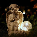 Angel Decor Praying Cherubs Statue, Garden Decor with Solar Crackle Glass Globe for Lawn Patio Decorations by GreenHaven Gardens
