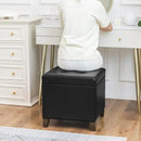 Adeco Faux Leather Storage Ottoman Bench with Solid Wood Legs, 17.7" Square Black PU Cube Foot Stool, Upholstered Button Tufted Vanity Chair with Hinged Lid for Living Room, Bedroom, Dorm by CozyNest Decor