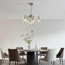 6 Light Modern Brushed Nickel Pendant Light Fixture For Dining Room，Contemporary Kitchen Light Fixtures Brushed Nickel，Adjustable Height Farmhouse Dining Chandeliers Over Table，With Glass Shade by CozyNest Decor