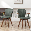 LUNLING Swivel Dining Chairs, Mid Century Modern Green Faux Leather Kitchen Chairs with Arms,Bamboo Legs Side Chairs No Wheels,Accent Chair for Dining Rooms and Offices,1PCS by CozyNest Decor