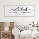 With God All Things are Possible Framed Wall Art, 40''×15'' White Holy Religious Rustic Bible Verse for Christian God Jesus Christ Prayer, Positive Horizontal Inspirational Catholic Scripture Decor by CozyNest Decor
