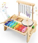 Kids Drum Set,Baby Musical Instrument for Toddler,Wooden Xylophone for Toddlers with Baby Drum Set and Wind Chime,Montessori Musical Instruments Toys for Kids,Musical Toys for Toddlers Birthday Gift by TinyTreasures Baby Boutique