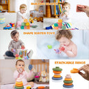 Montessori Toys for Babies 6-12 Months, 4 in 1 Soft Baby Teething Toys, Stacking Building Blocks & Rings for Infants, Sensory Bin Toy by TinyTreasures Baby Boutique