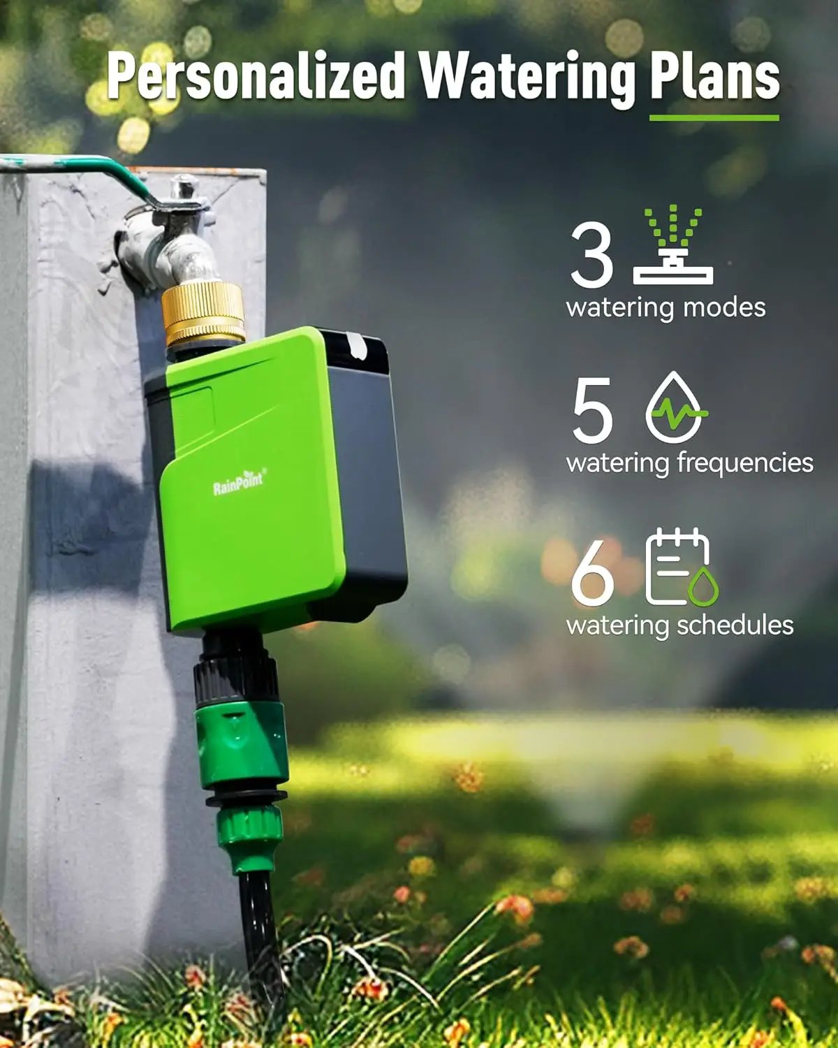 RAINPOINT WiFi Hose Timer, Brass Inlet Smart Sprinkler Timer for Watering, WiFi Watering Timer for Garden Hose with Hub, APP & Voice Control, Automatic Irrigation System for Lawns and Yard, photo 2 of 6