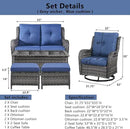 Wicker Outdoor Furniture Patio Furniture Set - 6 Piece Patio Conversation Set with Swivel Rocker Chairs, Loveseat Sofa, Ottomans and Coffee Table, Blue Cushion by GreenHaven Gardens