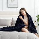 Amélie Home Faux Fur Throw Blanket for Couch, Cozy Fuzzy Fluffy Fur Luxurious Soft Striped Plush Gift Blankets for Family Sofa Chair Bed Living Room Bedroom, 55"x70", Navy Blue by CozyNest Decor