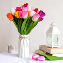 27pcs Colorful Artificial Flowers Tulips, Tulips with 1pc Plastic Vase, Fake Flowers Real Touch Flower 13.9", Christmas, Mother's Day, Easter, Valentine's Day, Family Kitchen, Wedding Decorations by CozyNest Decor