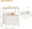 Furologee Night Stand with Charging Station, Bedside Table with Fabric Drawers, End Table with USB Ports & Outlets, White Nightstand with Storage Shelf & Hooks, for Living Room/Bedroom, White by CozyNest Decor