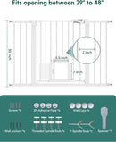 Babelio 29-48" Extra Wide Baby Gate with Adjustable Cat Door,Easy Install Pressure/Hardware Mounted,Auto Close Pet door for Stairs,House,Doorways,Effortless Walk Thru,White by TinyTreasures Baby Boutique