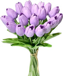 Mandy's Artificial Tulips 20 Stems Lilac PU Faux Flowers for Wedding Home Decor 13.5 Inch by CozyNest Decor
