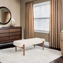 White Modern Bench Upholstered End of Bed Bench Chenille Fabric Bedroom Bench for Entryway Living Room Vanity Makeup Room, 47" Long, Wooden Legs by CozyNest Decor