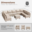 ABCASA Oversized 145.5" Faux Leather Modular Sectional Sofa, Modern Large 10 Seater U Shaped Couch with Storage Seat with Reversible Chaise Deep Seat for Living Room DIY Combination - Whitesand by CozyNest Decor