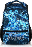 Kids Backpack for Boys, Personalized Train Schoolbag Casual Bag for Primary Senior Middle, 17 Inch Lightweight Durable Custom Lightning Backpacks, Cool Back to School Gift by TinyTreasures Baby Boutique