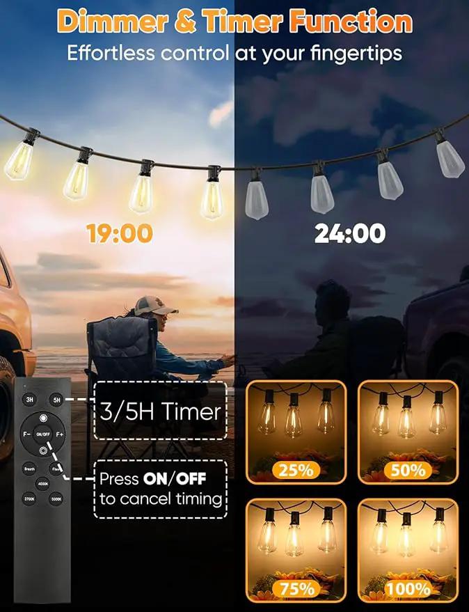 Brightever 60FT Outdoor String Lights with Remote, 3 Color in 1 LED String Lights for Outside with 19 Shatterproof ST38 LED Bulbs, 3 Modes 2 Timer Outside Lighting for Patio, Deck, 2700K/4000K/5000K, photo 4 of 7