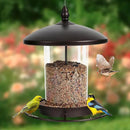 Metal Bird Feeder for Outdoors Hanging,3.0LB Seed Feeder,Easy to Fill & Clean,360° Feeding,Weatherproof Roof for Gardens and Wild Birds,Brown by CozyNest Decor