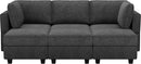 Belffin Terry Fabric Modular Sectional Sleeper Sofa Bed with Storage Convertible Sectional Couches for Living Room 6 Seaters Black Modular Sofa by CozyNest Decor