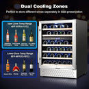 Tylza 24 Inch Dual Zone Wine Cooler Refrigerator, 46 Bottle Built-in or Freestanding, 24'' Wine Fridge with Stainless Steel & Professional Compressor and Temperature Memory Function by CozyNest Decor