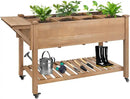 Raised Garden Bed with Lockable Wheels Mobile Elevated Wood Planter,Storage Shelf, Protective Liner,55.5x24x32in (Brown) by CozyNest Decor
