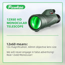 Pankoo 12x60 HD Monocular Telescope for Adults | Comes with Smartphone Adapter Tripod Hand Strap | Suitable for Bird Watching Sports Hiking Traveling by TinyTreasures Baby Boutique