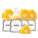 YOHKOH Natural Glass Baby Bottle with Natural Response Nipple, Newborn Anti-Colic Baby Bottles, Wide Neck Mushroom Cap Baby Bottle, Clear (Yellow-A, 3.4oz (Pack of 4)) by TinyTreasures Baby Boutique