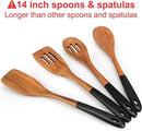 14 Inch Large Wooden Spoons for Cooking Utensils Set Acacia Wood Spatula Slotted Spoon Best Non Toxic Kitchen Utensil Long Mixing Spoon Spatulas Turner Stirring Serving Spoons Kitchen Use Tools by CozyNest Decor