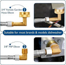 Dishwasher Installation Kit - 8 FT Stainless Steel Braided Dishwasher Hose kit,Food Grade PEX Inner Tube Water Line with 3/8"x 3/8"x 3/8" Tee Stop Valve,3/8"x 3/8"MIP Elbow,3/8"x 3/4"FHT Elbow by CozyNest Decor