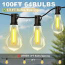 100FT Outdoor String Lights Waterproof with 64+4 Bulbs (1.5FT Bulbs Spacing), Remote & Dimmer, Commercial Patio String Lights with 3 Mode Light & Timing, 100PC Mounting Ties for Outside by CozyNest Decor