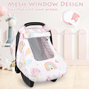 Baby Carseat Cover Girls, Pea Pod Unicorn Infant Car Seat Covers Canopy for Newborn with 2 Layers Windows of Breathable Mesh/Fabric, Lightweight Polyester/Minky Dot Backing, Snug Fit by TinyTreasures Baby Boutique