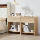 Fluted Nightstand Set of 2 with Charging Station, Modern Bed Side Table End Table with Drawer Storage, Large Wooden Night Stands Bedside for Bedroom Living Room Sofa Office, Natural 2 Sets by CozyNest Decor
