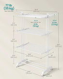 SONGMICS Clothes Drying Rack Stand 4-Tier, Foldable Laundry Drying Rack 68.1-Inch Tall, Stainless Steel, Rolling Clothes Horses Dryer Rack, Easy to Assemble, Indoor Outdoor Use, Cloud White ULLR701W03 by TinyTreasures Baby Boutique