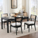 Rattan Dining Chairs Set Of 6 , Mid Century Modern Black Wooden Cane Back Chairs with Removable Sherpa Cushion , Retro Farmhouse Upholstered Kitchen & Dining Room Chairs for Restaurant Living Room by CozyNest Decor