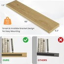 Floating Shelves for Wall, 48" W x 9.3" D x 1.5" H, Wooden Wall Mounted Display Shelves with Invisible Brackets for Living Room, Bedroom, Bathroom, Kitchen Decor and Storage, Set of 1, Oak by CozyNest Decor