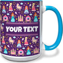 Personalized Mug for Kids - Princesses - Custom Name/Text, Ceramic Hot Chocolate/Cocoa/Coffee Cup for Girls, Birthday/Christmas/Holiday Gift - 15 oz, Light Blue Handle by TinyTreasures Baby Boutique