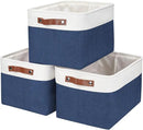 Storage Bins Large Fabric Storage Baskets for Shelves 3 Pack, Decorative Linen Closet Baskets with Handles for Organizing, Shelf, Clothes, Home, Office, 15x11x9.5Inches (NavyBlue&White) by CozyNest Decor
