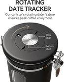 Veken Coffee Canister with Window, Airtight Stainless Steel Kitchen Food Storage Container with Date Tracker and Scoop for Grounds Coffee, Beans, Tea, Flour, Cereal, Sugar, 22&16OZ,Black by CozyNest Decor