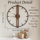 Modern Walnut Dial Wall Clock, Wood Large Wall Clock Decor Metal Frame Silent Non Ticking for Living Room, Bedroom, Kitchen, Study Decoration, Handmade Home Present Idea, 20 in （50 cm） by CozyNest Decor