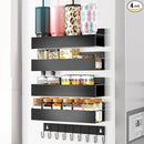 Magnetic Spice Rack Organizer for Fridge Seasoning Organizer for Kitchen storage with Screw or Adhesive Hanging,Magnetic Shelf with Hook for Refrigerator and Oven (Black, 5pack) by CozyNest Decor