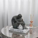 Guichifun Sitting Man Sculptures Home Decor - Resin Bronze Sitting Posture Holding Arms Legs Lonely Statues Decorative Objects Outdoor Gift for Men 9.25 x 5.25 x 7.5 Inch by CozyNest Decor