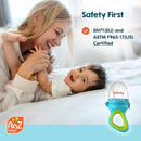 RaZbaby Baby Solids/Frozen Fruit Feeder Pacifier, Infant Teether Toy 6M+, BPA-Free Silicone Pouch & Nipple, Safely Introduce Solids, Natural Teething Relief, Dishwasher Safe, Freezable – Orange/Blue by TinyTreasures Baby Boutique