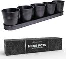 SCANDINORDICA Black Herb Planter – 5 Pots with Drainage Holes and Tray, Windowsill Planter, Herb Pots for Indoor Outdoor Plants | Kitchen & Garden Decor by GreenHaven Gardens