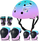 Adjustable Kids Bike Helmet with Knee & Elbow Pads Set, Color Gradient Design for Boys and Girls Aged 3-14+, for Skateboarding, Scooter, Roller & Inline Skating, Longboard by TinyTreasures Baby Boutique