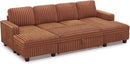 Belffin Modular Sectional Sleeper Sofa with Pull Out Couch Bed Corduroy Double Chaise with Storage Brick Red Couch by CozyNest Decor