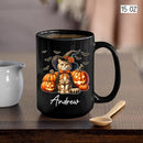 Personalized American Bobtail with Pumpkins Coffee Cup, American Bobtail Wearing Witch Hat Mug, Custom Name Halloween Cat Ceramic Mugs, Pet Black Cup 11oz 15oz, Gift for Cat Lover Pet Owner by TinyTreasures Baby Boutique