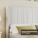 King Size Bed Frame and Headboard, Soft Velvet Upholstered Bed Frames with Vertical Channel Tufted Wingback Headboard & Footboard, Soft Bed Frame King, Noise Free, Easy Assembly, White by CozyNest Decor