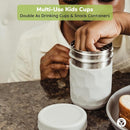 WeeSprout 2-in-1 Drinking Cups for Kids, Durable Stainless Steel Tumbler for Smoothies, Silicone Straws with Stoppers, Premium Plastic Twist Lids, Easy-Grip Sleeves, Set of 4 Dishwasher Safe Kid Cups by TinyTreasures Baby Boutique