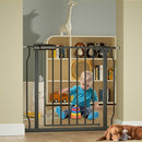 Narrow Baby Gates for Stairs Doorways Auto Close Tension Black Metal Child Pet Safety Gates with Pressure Mount 29-34 Inch Wide by TinyTreasures Baby Boutique