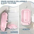 Collapsible Baby Bathtub,Baby Bath Tub with Thermometer & Soft Cushion,Baby Bathtub for Newborn to Toddler 0-36 Months,Portable Travel Baby Tub with No-Slip Feet,Baby Shower Gifts,Pure Pink by TinyTreasures Baby Boutique