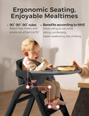 Momcozy DinerPal Wooden High Chair for Babies, Toddlers & Adults Up to 308 Lbs, Convertible Baby Highchair with Food-Grade Tray, Dishwasher-Safe, Adjustable & Ergonomic, Midnight Black by TinyTreasures Baby Boutique
