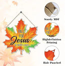 Maple Leaf Fall Decor, Fall for Jesus He Never Leaves Decor Sign Farmhouse Autumn Wreaths for Front Door Christian Jesus Hanger Sign Home Wall Autumn Halloween Thanksgiving Decoration by CozyNest Decor